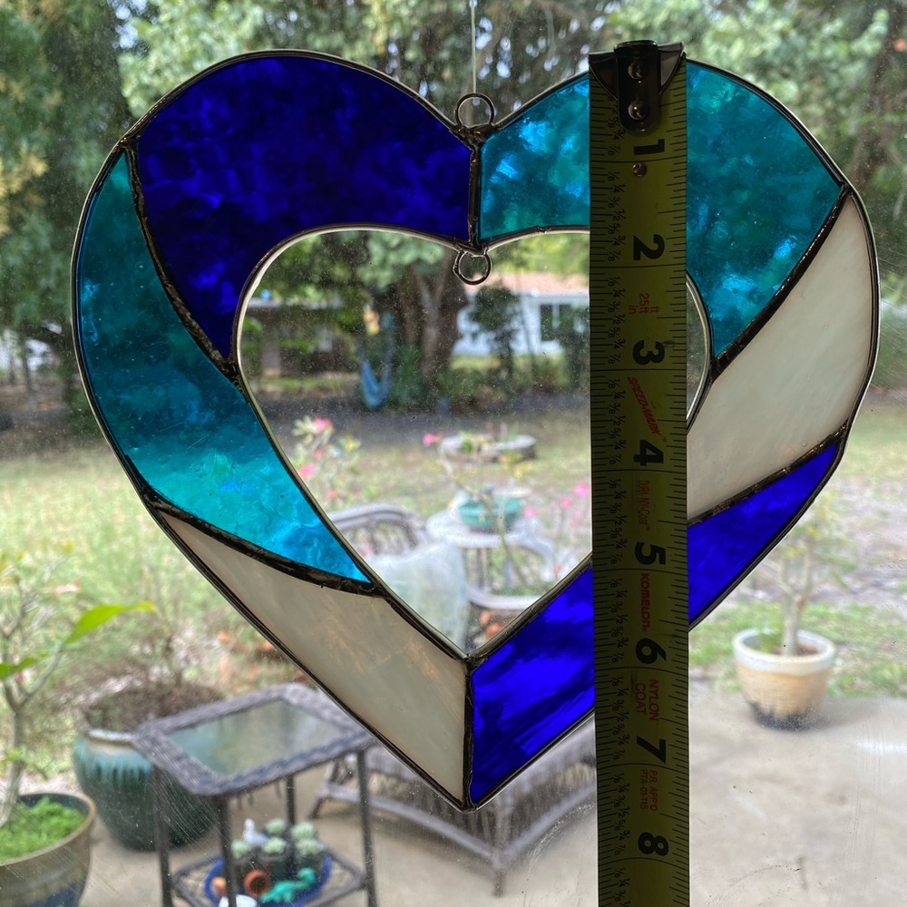 Hanging Blue Stained Glass Heart Sun Catcher - Picture 3 of 4